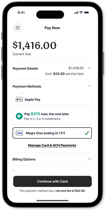 Mobile phone Pay Now screen
